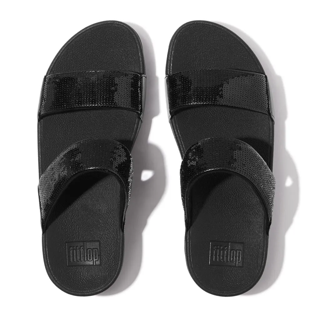 FitFlop Lulu Sequin Slide Sandals - All Black