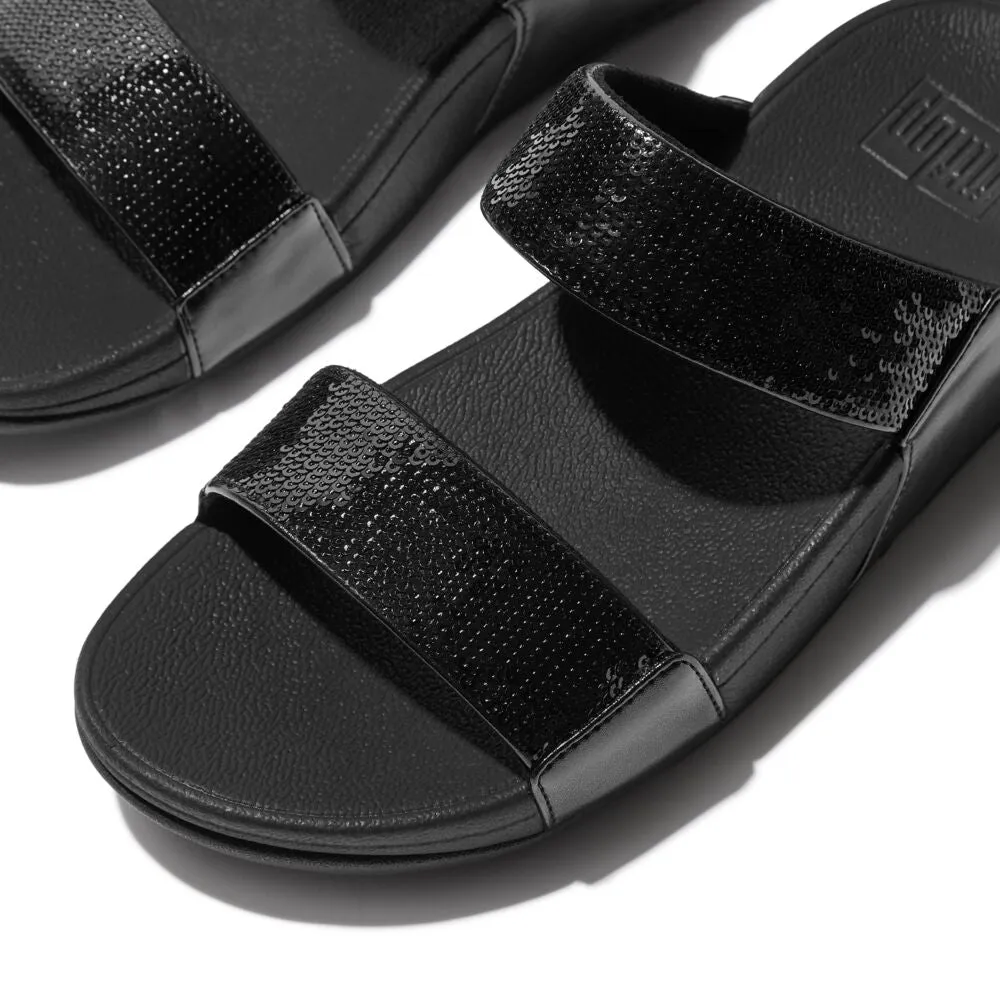 FitFlop Lulu Sequin Slide Sandals - All Black