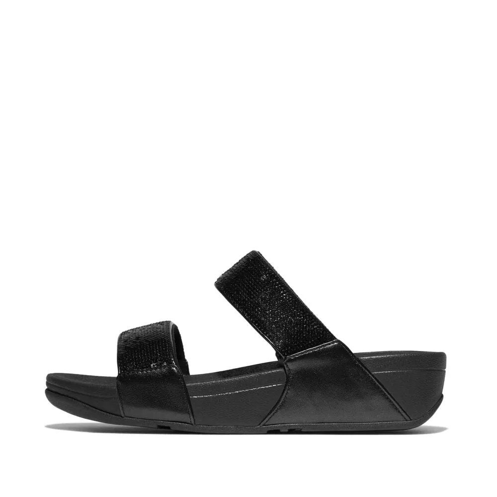 FitFlop Lulu Sequin Slide Sandals - All Black