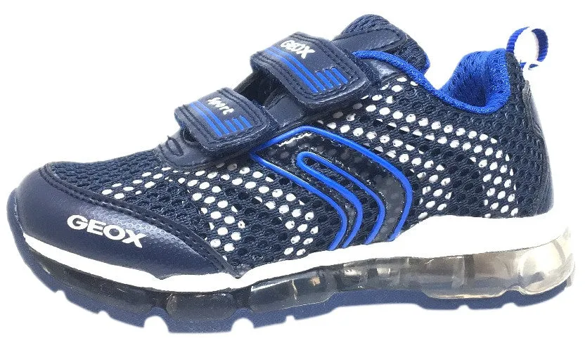 Geox Respira Boy's Android Navy & White Mesh Light Up Double Hook and Loop Sneaker