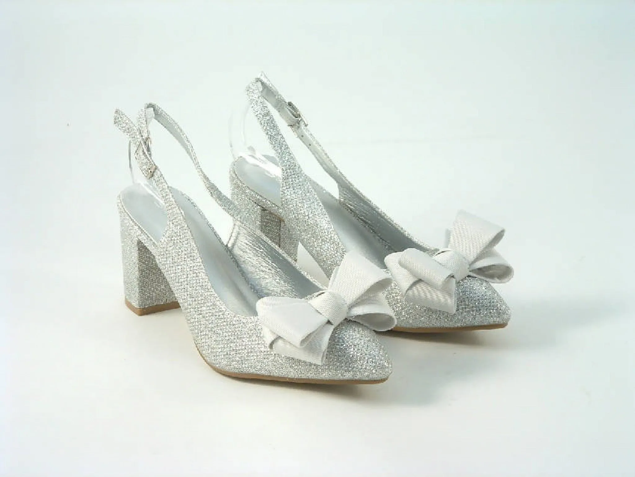 Glitz Shoes Bowed Sling Back Court Shoe With Block Heel