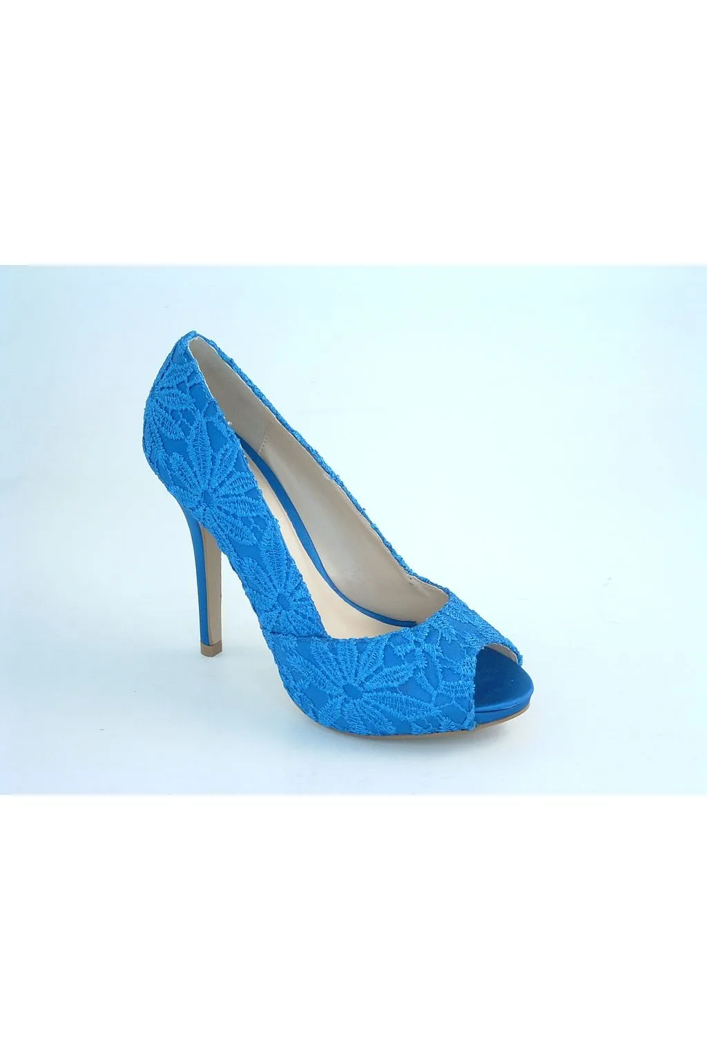 Glitz Shoes Glamour N Glitz Lace Satin Peep Toe Court Shoe