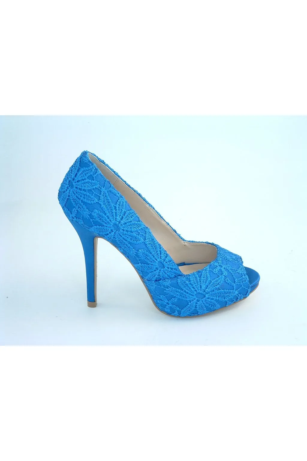 Glitz Shoes Glamour N Glitz Lace Satin Peep Toe Court Shoe