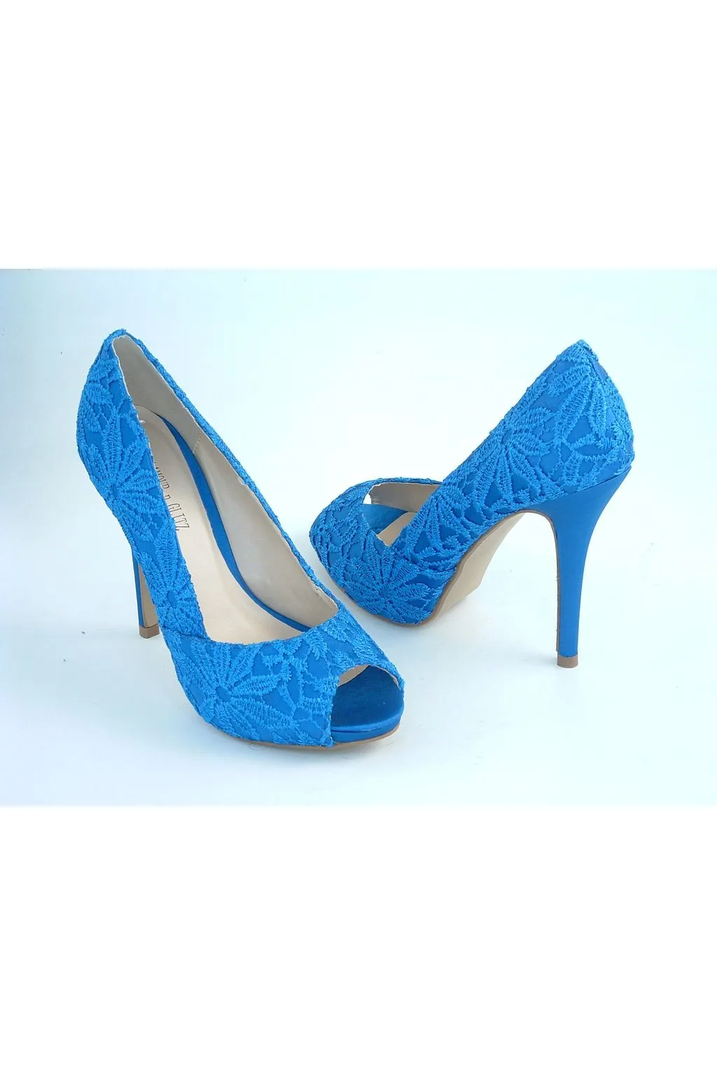 Glitz Shoes Glamour N Glitz Lace Satin Peep Toe Court Shoe