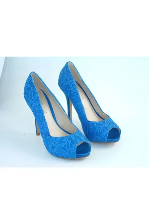 Glitz Shoes Glamour N Glitz Lace Satin Peep Toe Court Shoe