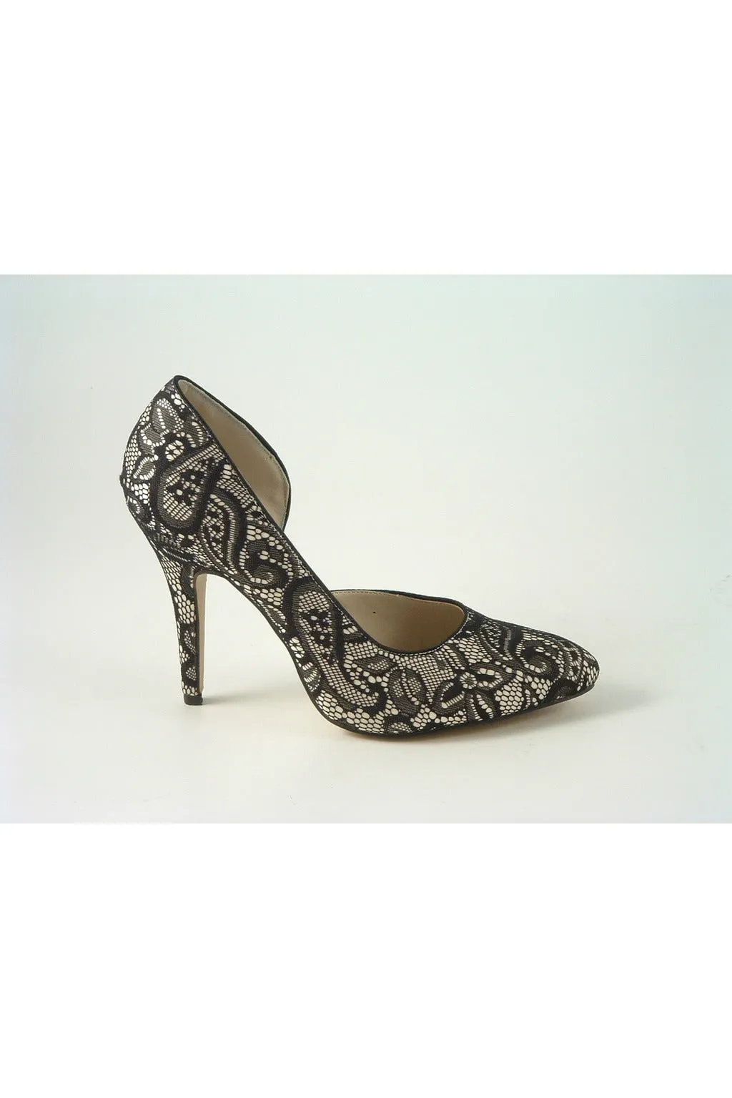 Glitz Shoes Lace/satin Open Waist High Heel Court Shoe