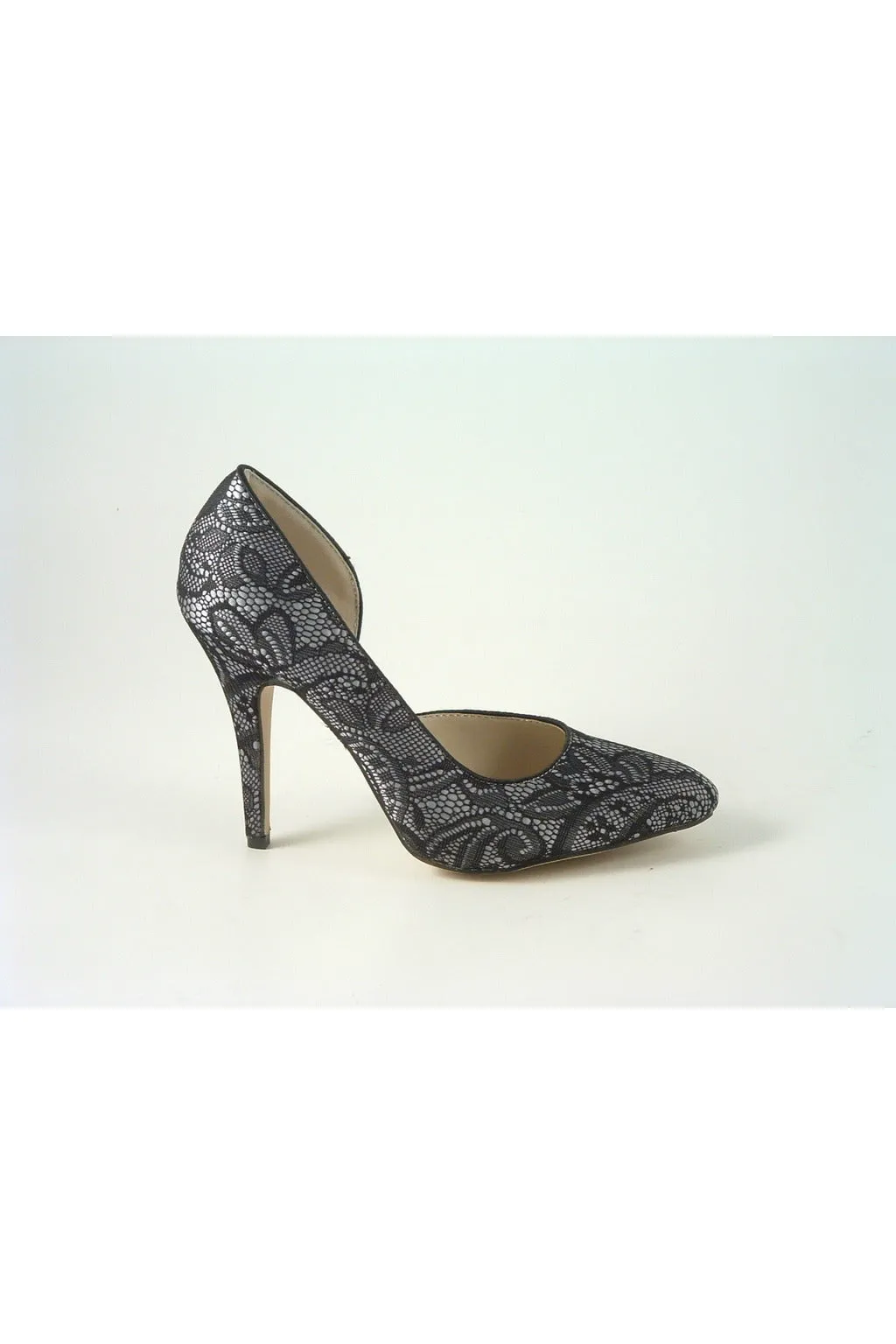 Glitz Shoes Lace/satin Open Waist High Heel Court Shoe