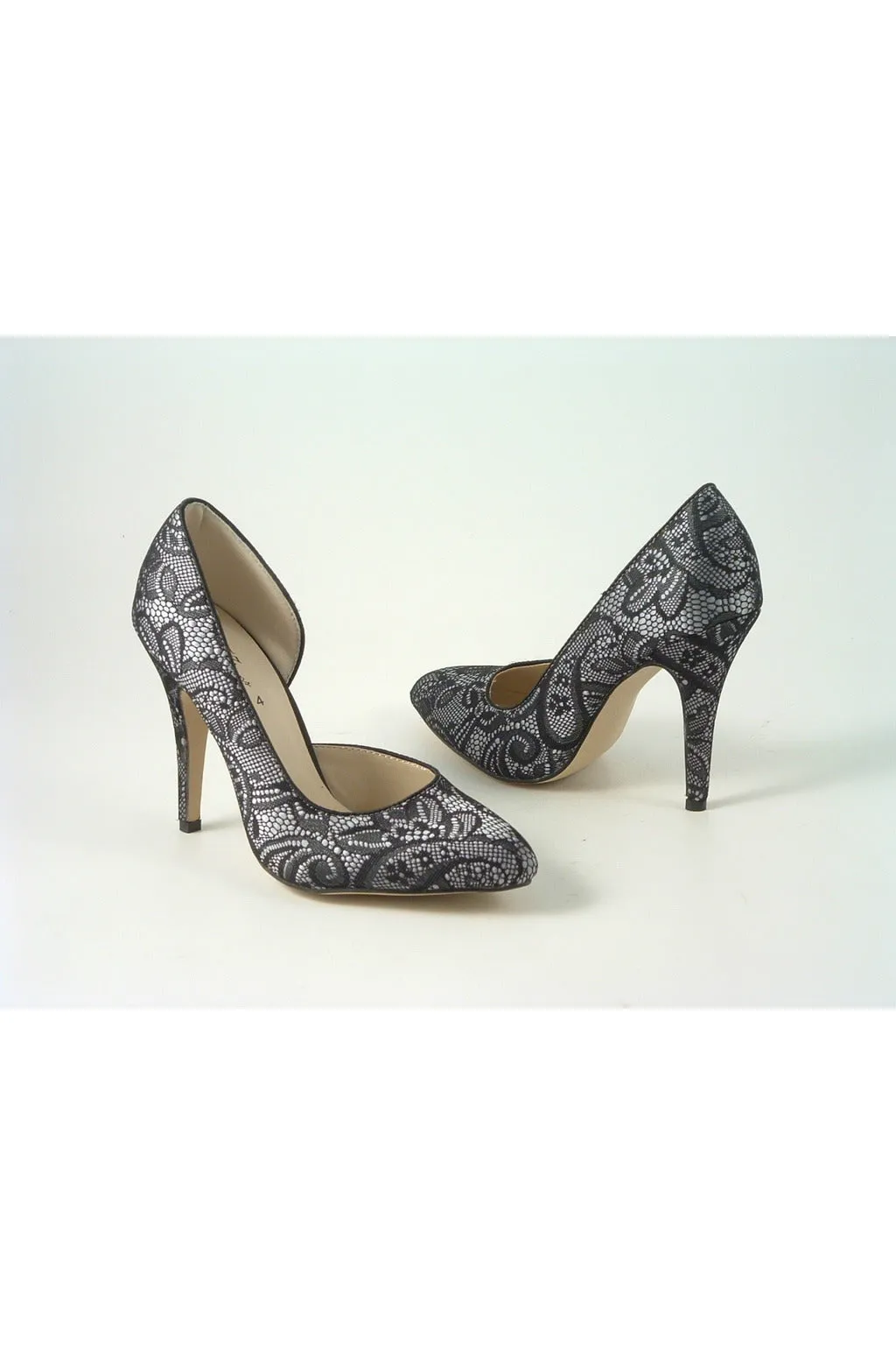 Glitz Shoes Lace/satin Open Waist High Heel Court Shoe