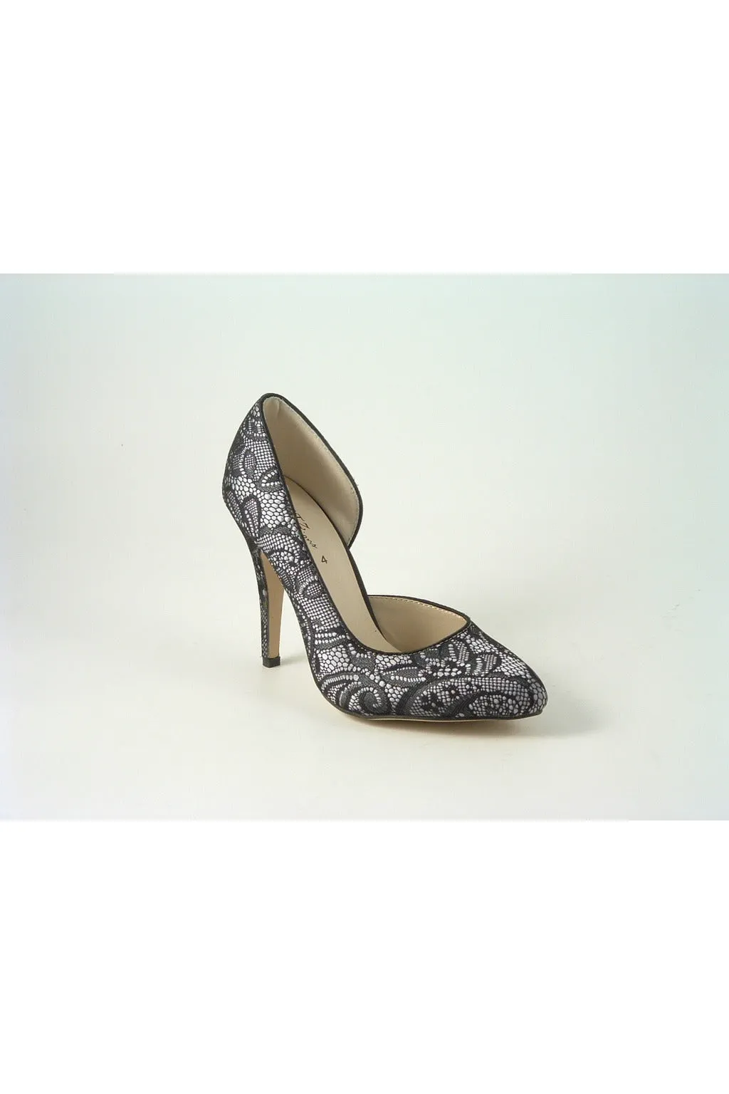 Glitz Shoes Lace/satin Open Waist High Heel Court Shoe