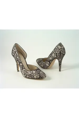 Glitz Shoes Lace/satin Open Waist High Heel Court Shoe