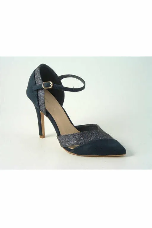 Glitz Shoes Roxie Suede N Glitter Dorsey Court Shoe