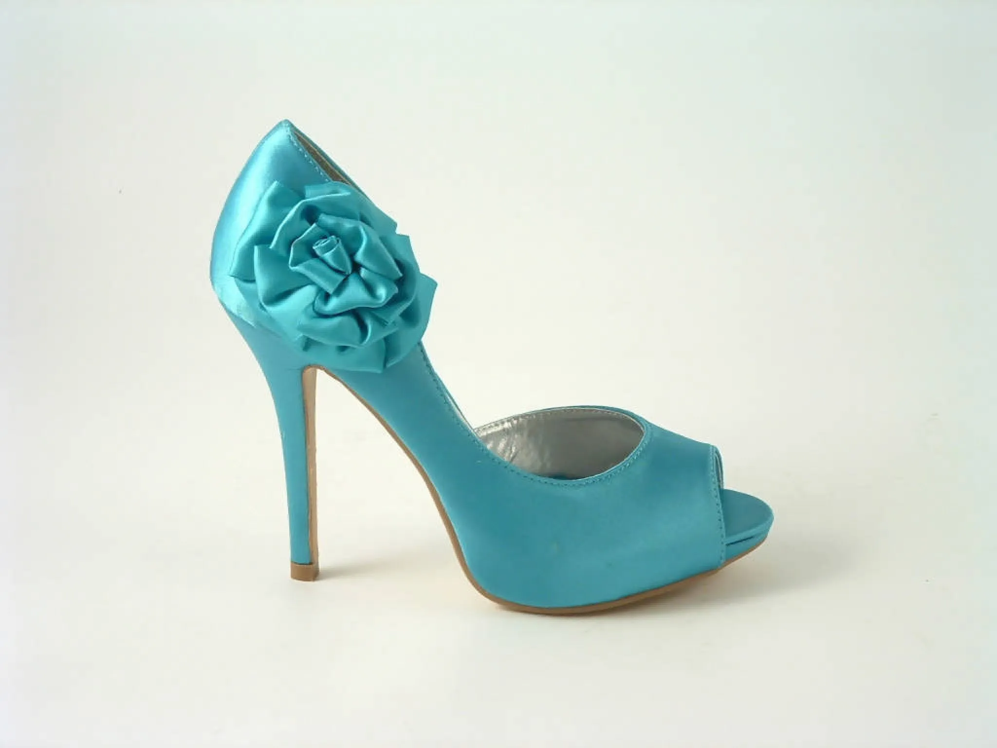 Glitz Shoes Satin Flowered Peep Toe High Heel Court Shoe