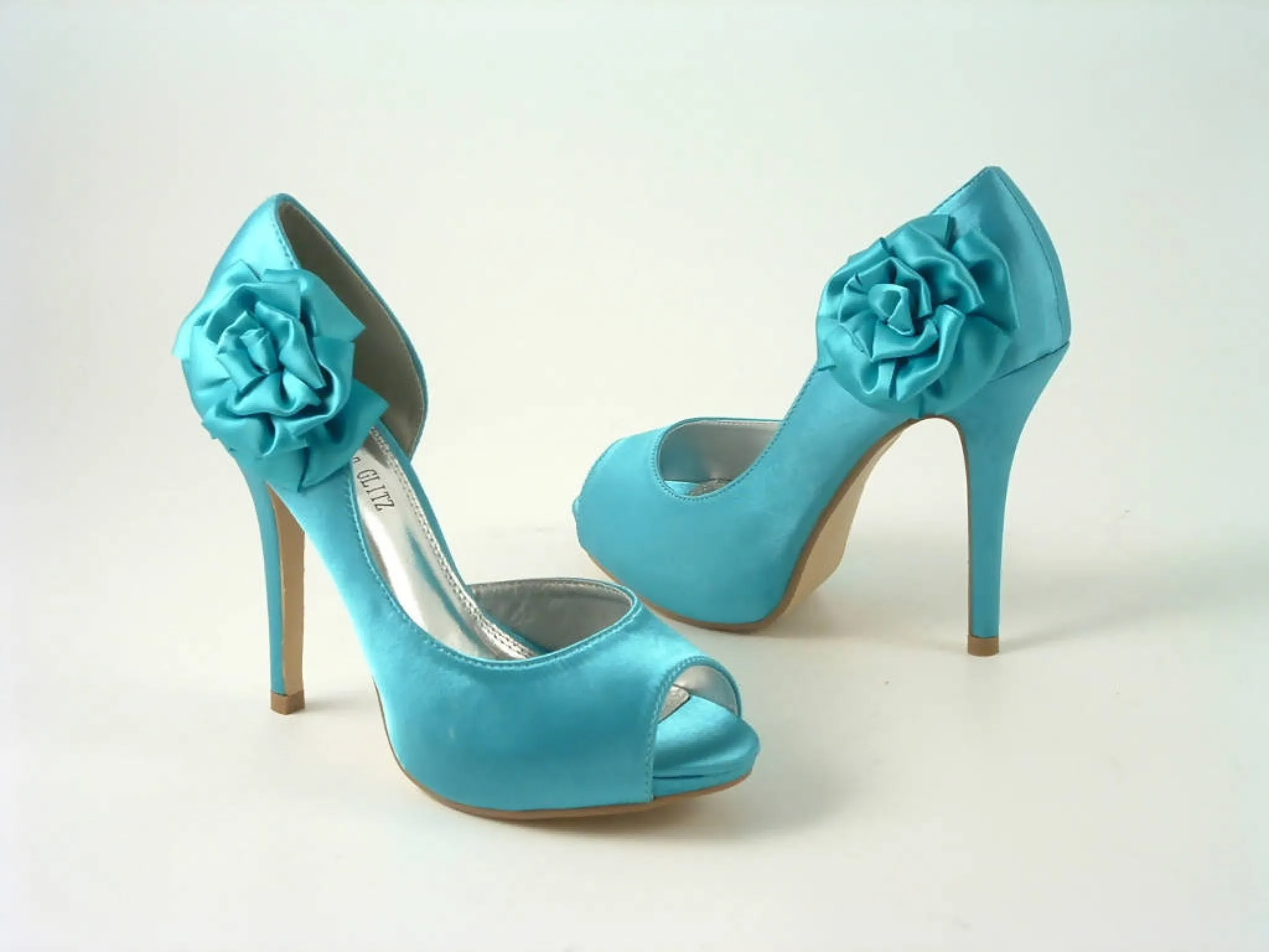 Glitz Shoes Satin Flowered Peep Toe High Heel Court Shoe