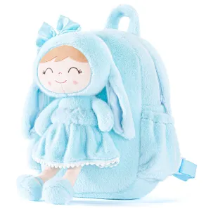 Gloveleya 11-inch Toddler Girl Backpack Snow Ferret Kindergarten Backpacks with 12-inch Blue Bunny Doll