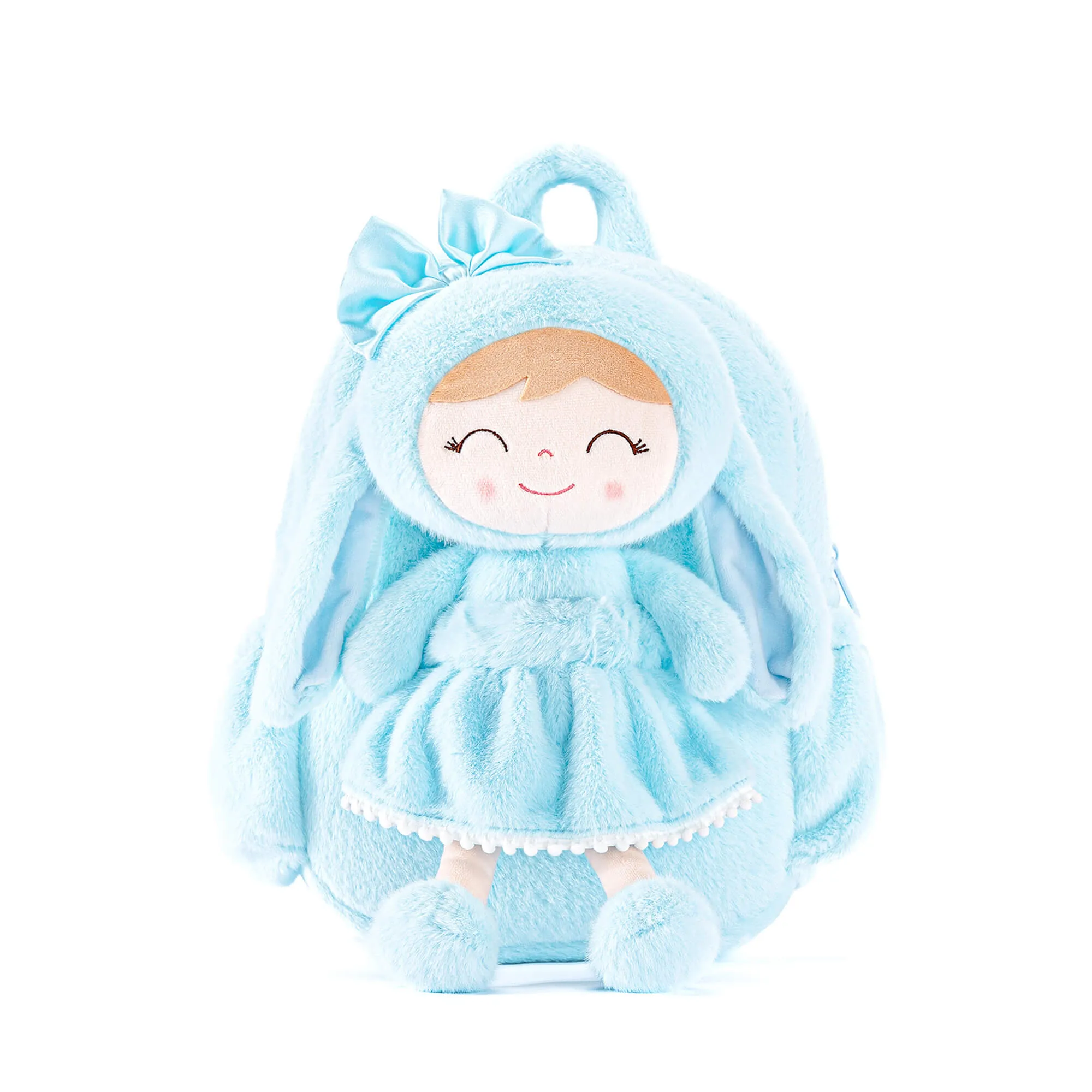 Gloveleya 11-inch Toddler Girl Backpack Snow Ferret Kindergarten Backpacks with 12-inch Blue Bunny Doll