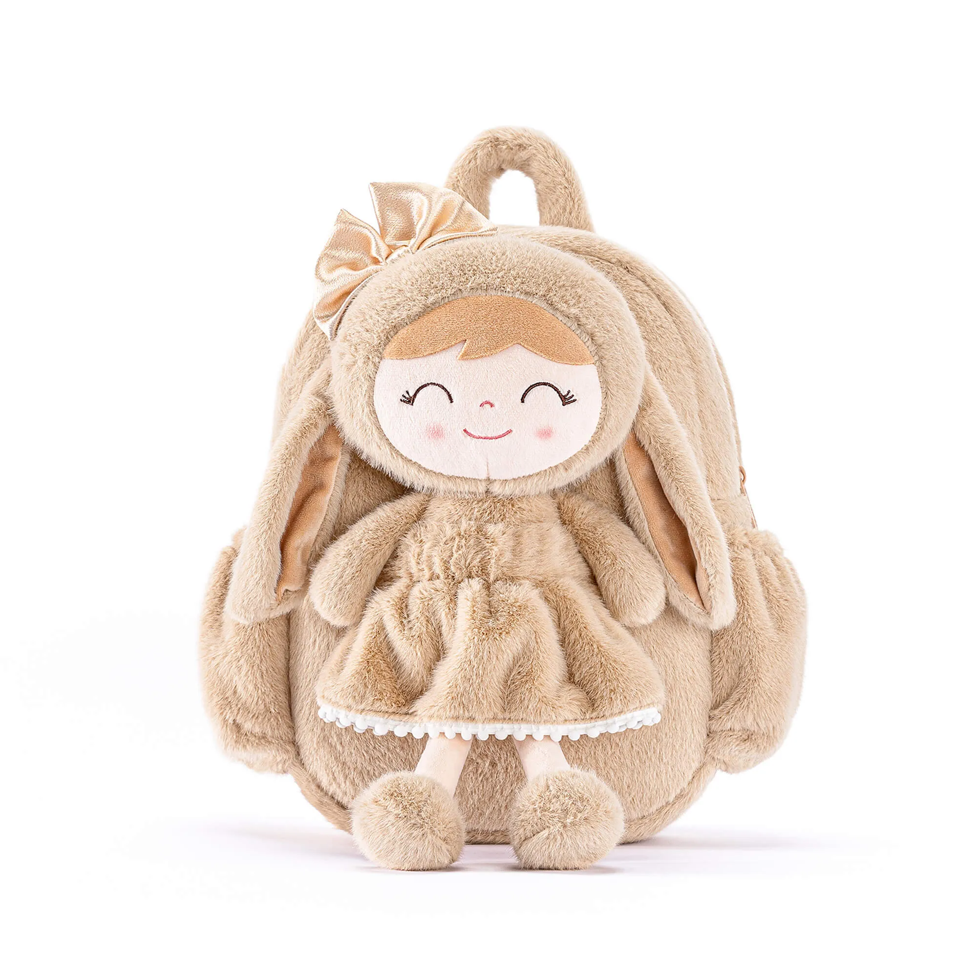 Gloveleya 11-inch Toddler Girl Backpack Snow Ferret Kindergarten Backpacks with 12-inch Brown Bunny Doll