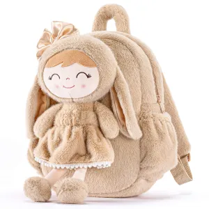 Gloveleya 11-inch Toddler Girl Backpack Snow Ferret Kindergarten Backpacks with 12-inch Brown Bunny Doll