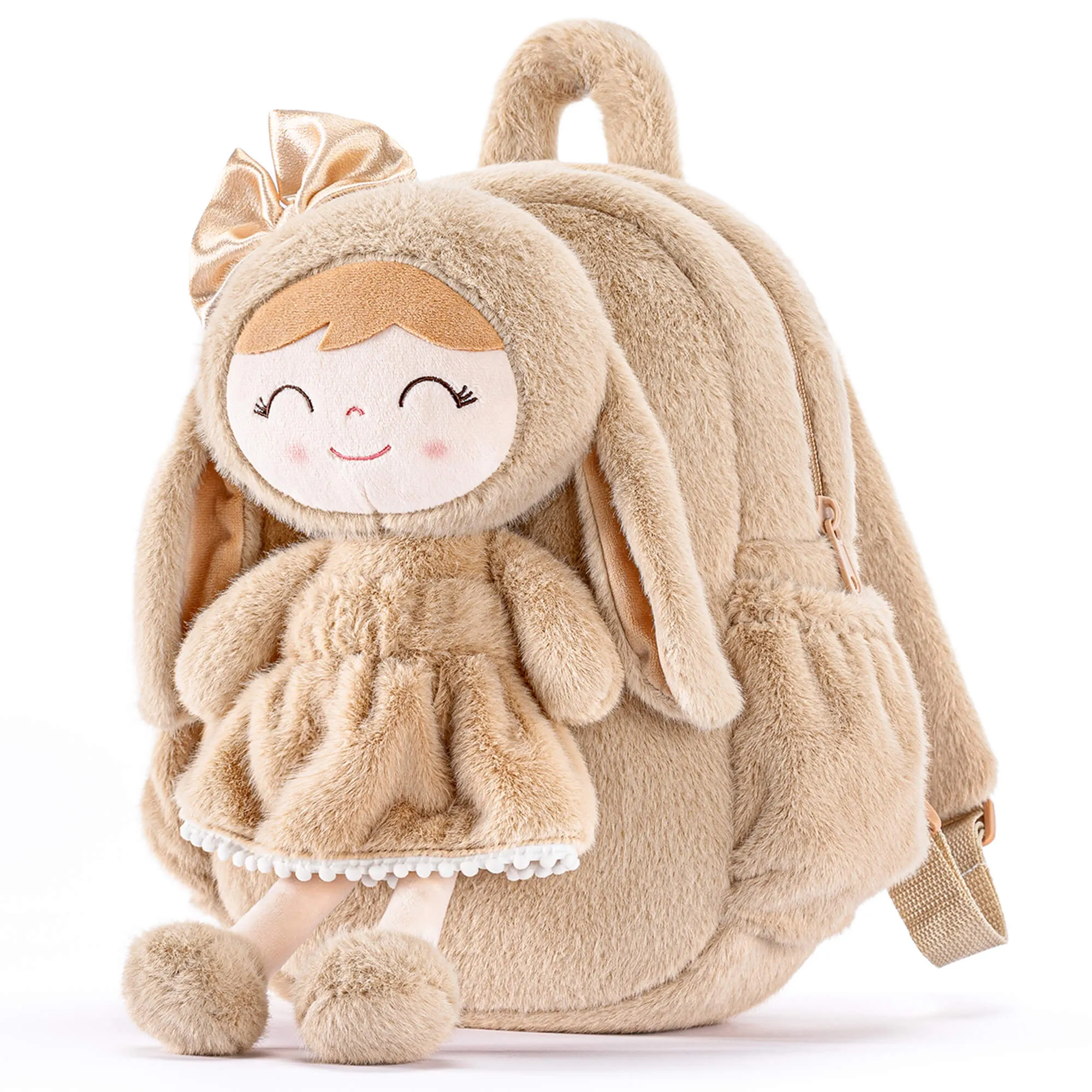 Gloveleya 11-inch Toddler Girl Backpack Snow Ferret Kindergarten Backpacks with 12-inch Brown Bunny Doll