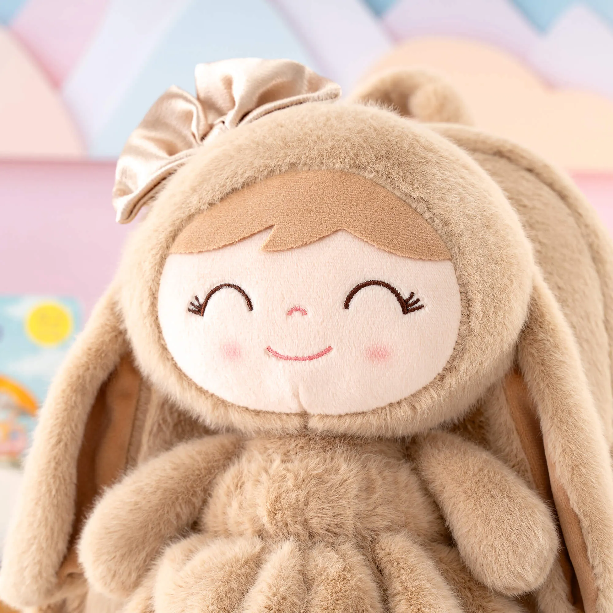 Gloveleya 11-inch Toddler Girl Backpack Snow Ferret Kindergarten Backpacks with 12-inch Brown Bunny Doll