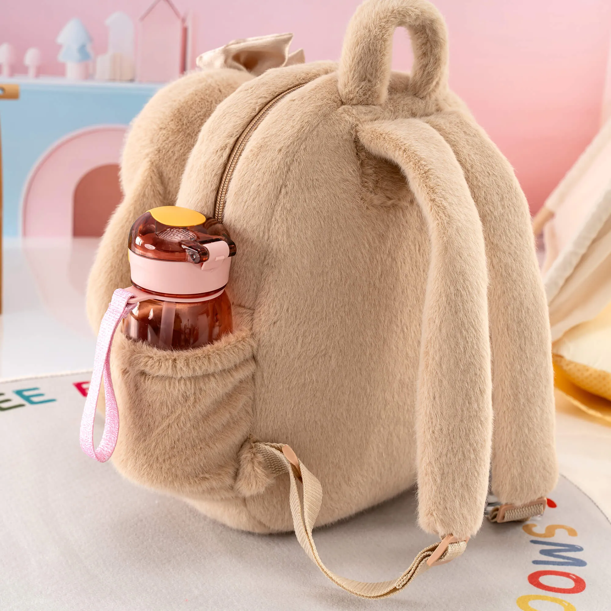 Gloveleya 11-inch Toddler Girl Backpack Snow Ferret Kindergarten Backpacks with 12-inch Brown Bunny Doll