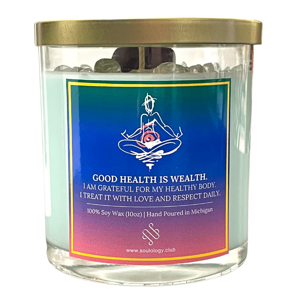 Good Health Is Wealth Manifestation Crystal Candle - Healing | Good Health