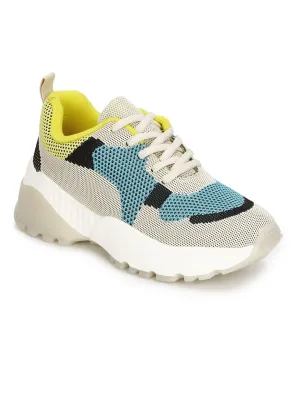 Green Cleated Bottom Lace-Up Sneakers