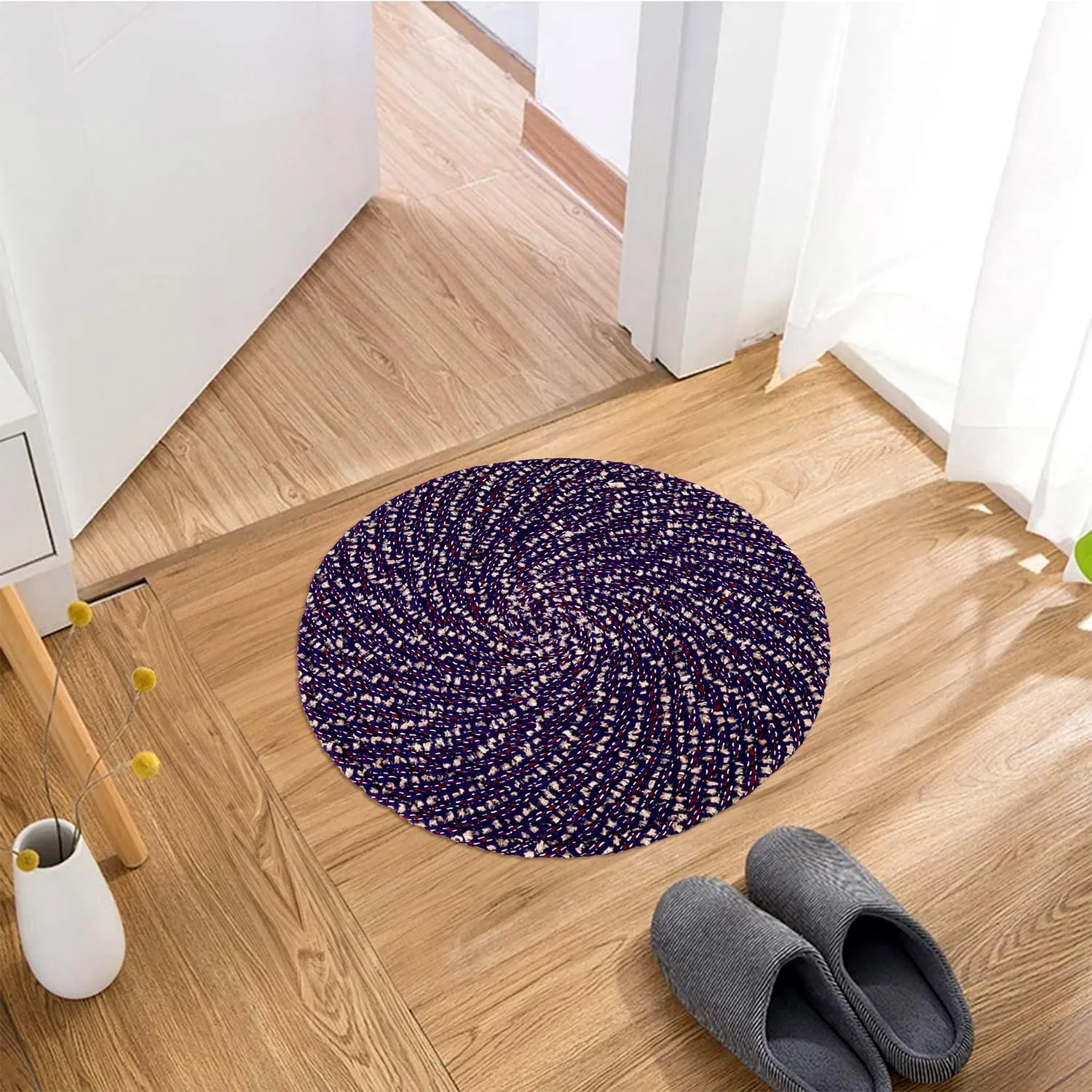 Heart Home Door Mat | Round Shape Feather Door Mat | Cotton Reversible Mat | Door Mat for Kitchen | Door Mat for Home | 16 Inch | Small | Pack of 3 | Multi