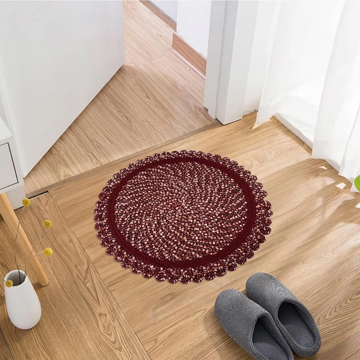 Heart Home Door Mat | Round Shape Feather Door Mat | Cotton Reversible Mat | Door Mat for Kitchen | Door Mat for Home | 20 Inch | Large | Pack of 2 | Multi