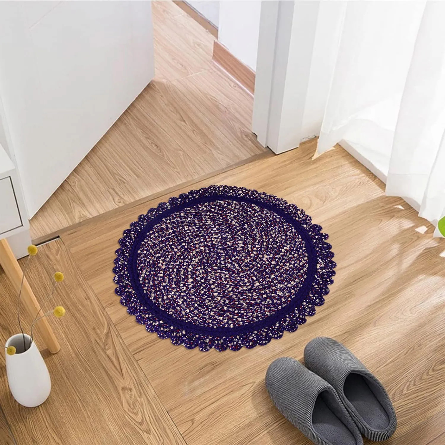 Heart Home Door Mat | Round Shape Feather Door Mat | Cotton Reversible Mat | Door Mat for Kitchen | Door Mat for Home | 20 Inch | Large | Purple