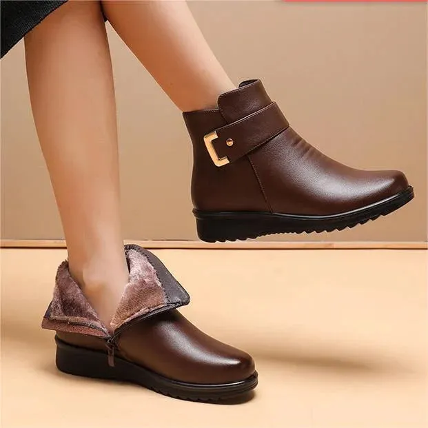 🔥HOT SALE 49% OFF🔥Genuine Leather Metal Buckle Velvet Boots