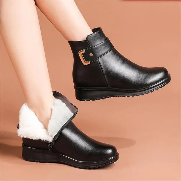 🔥HOT SALE 49% OFF🔥Genuine Leather Metal Buckle Velvet Boots