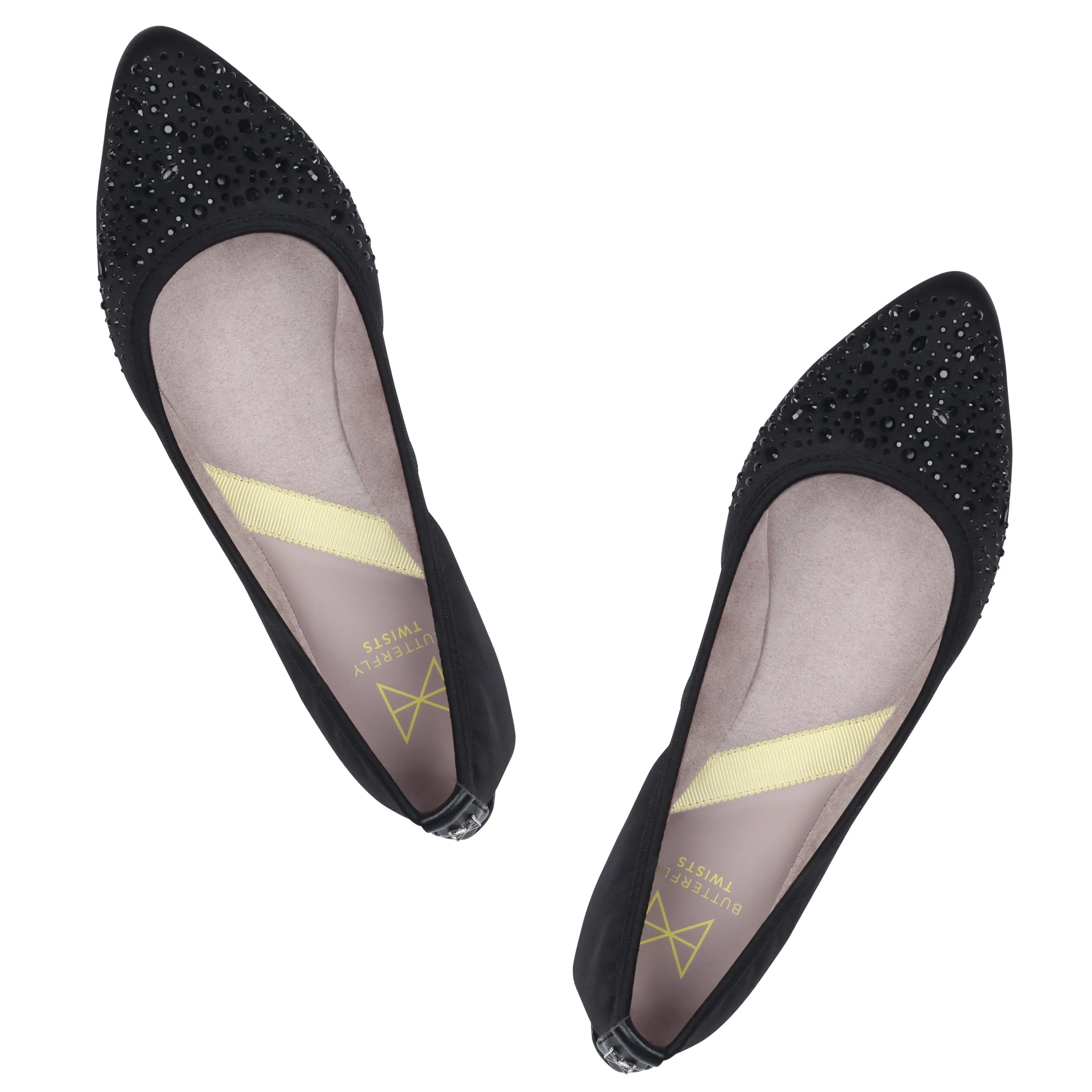 JANEY Ballet Flat Shoes - Black Crystals