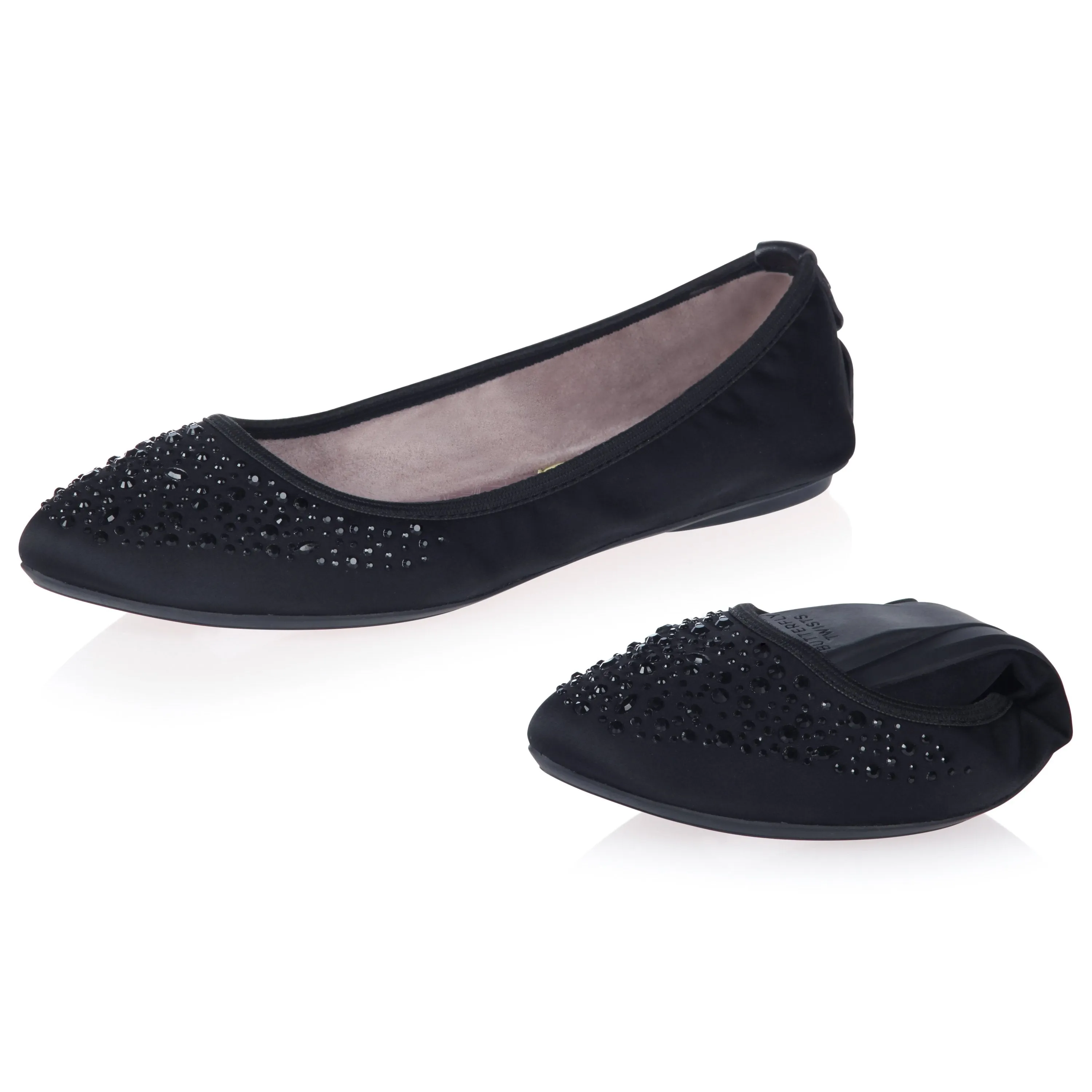 JANEY Ballet Flat Shoes - Black Crystals