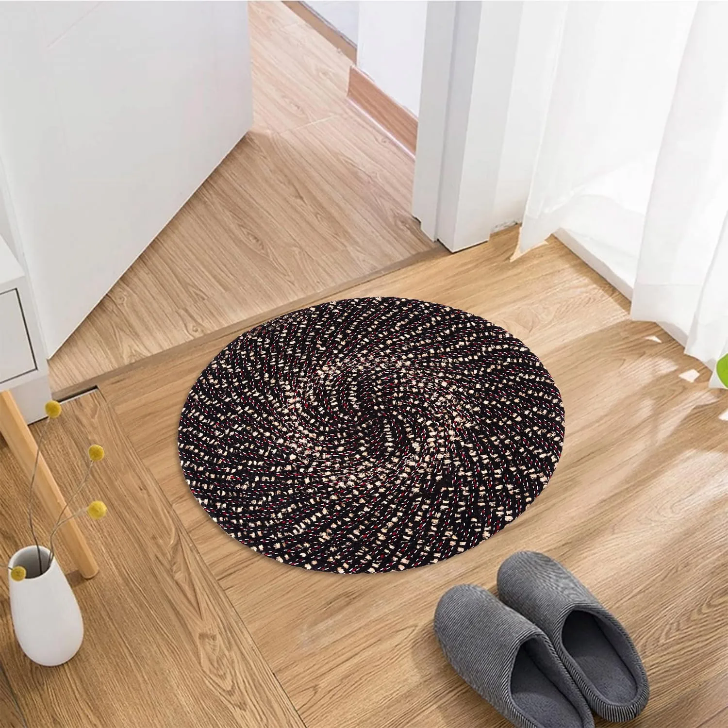 Kuber Industries Door Mat | Round Shape Feather Door Mat | Cotton Reversible Mat | Door Mat for Kitchen | Door Mat for Home | 16 Inch | Small | Pack of 3 | Brown