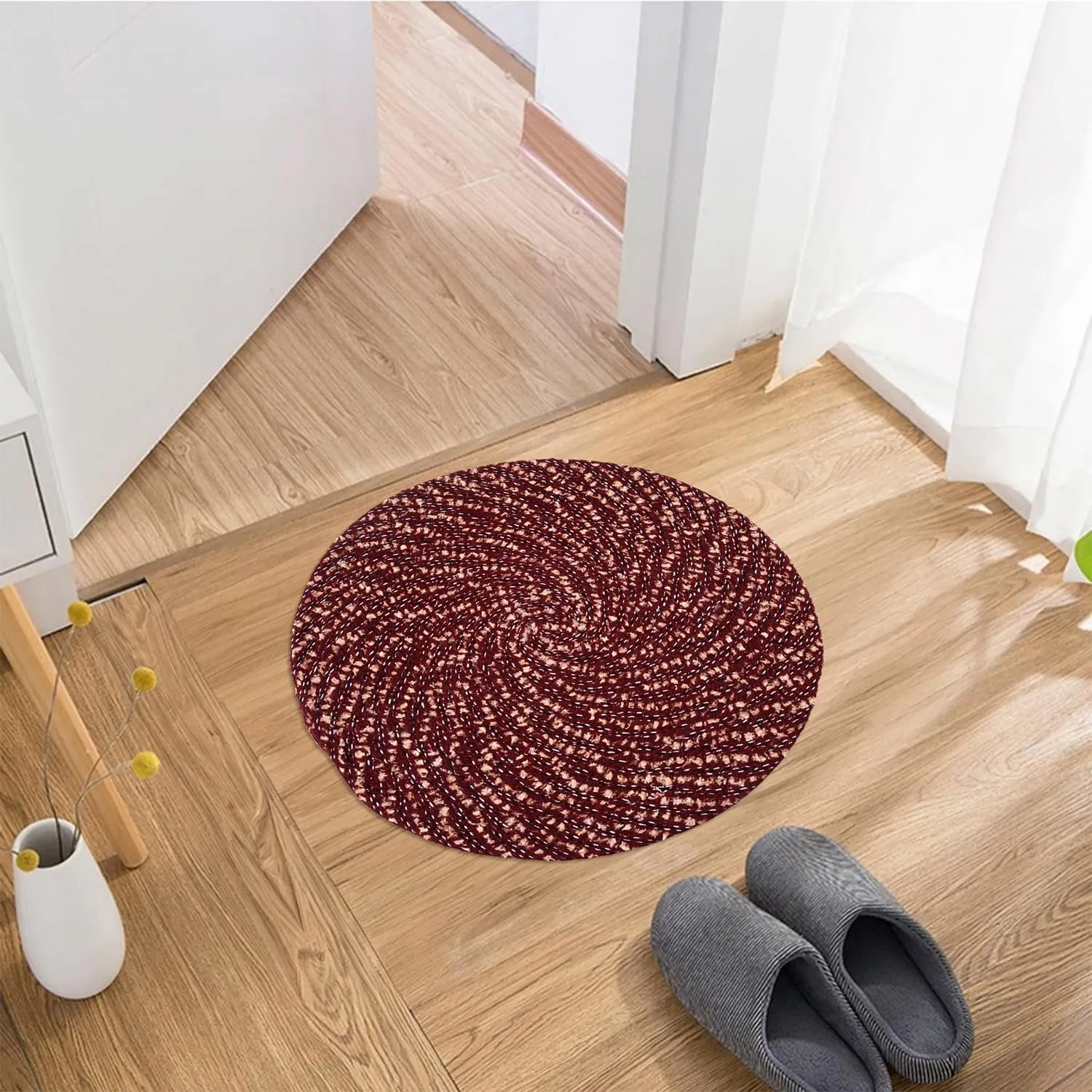 Kuber Industries Door Mat | Round Shape Feather Door Mat | Cotton Reversible Mat | Door Mat for Kitchen | Door Mat for Home | 16 Inch | Small | Pack of 3 | Maroon