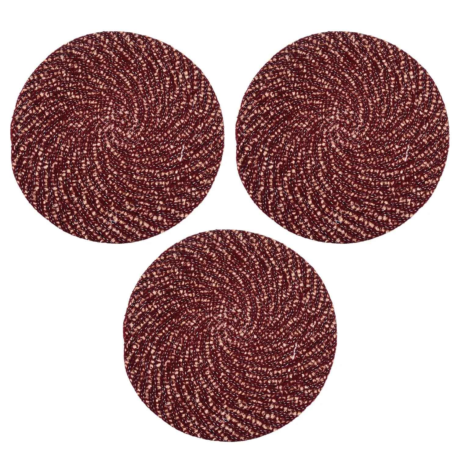 Kuber Industries Door Mat | Round Shape Feather Door Mat | Cotton Reversible Mat | Door Mat for Kitchen | Door Mat for Home | 16 Inch | Small | Pack of 3 | Maroon