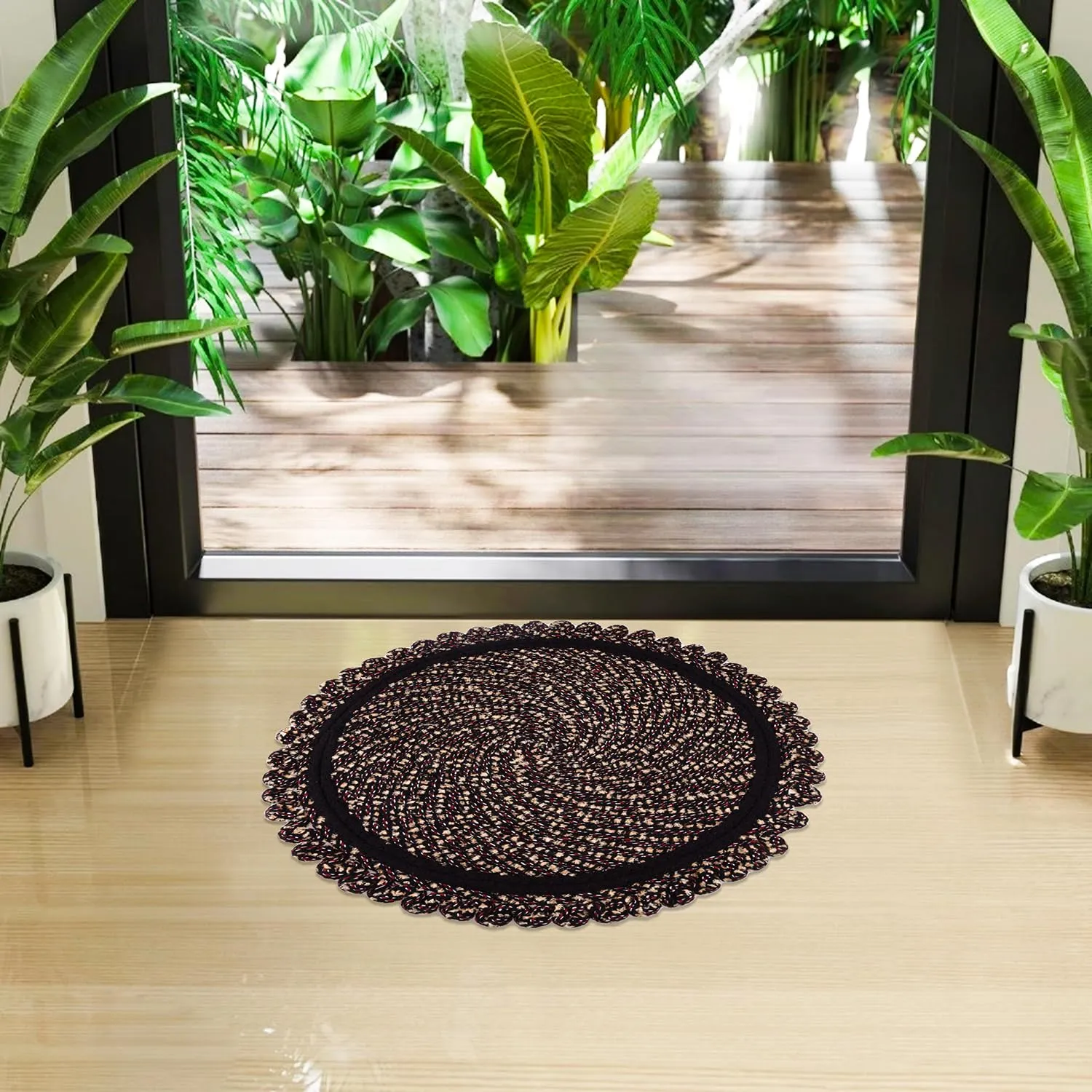 Kuber Industries Door Mat | Round Shape Feather Door Mat | Cotton Reversible Mat | Door Mat for Kitchen | Door Mat for Home | 20 Inch | Large | Pack of 2 | Multi