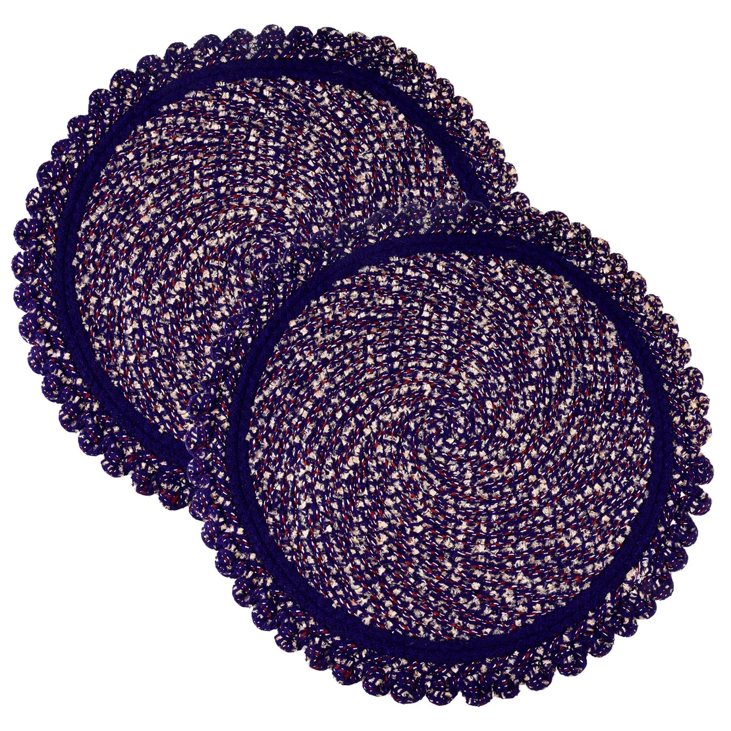 Kuber Industries Door Mat | Round Shape Feather Door Mat | Cotton Reversible Mat | Door Mat for Kitchen | Door Mat for Home | 20 Inch | Large | Pack of 2 | Purple