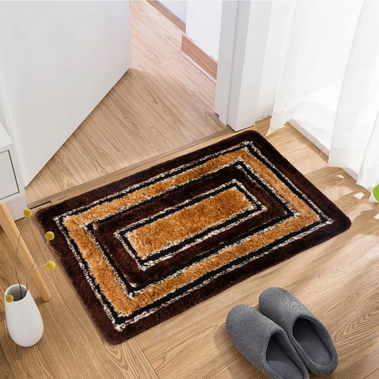 Kuber Industries Door Mat | Square Shape Fur Doormat | Microfiber Entrance Mat | Entry Doormat | Office Entrance Door Mat | Door Mat for Home | Door Mat for Living | Gold & Brown