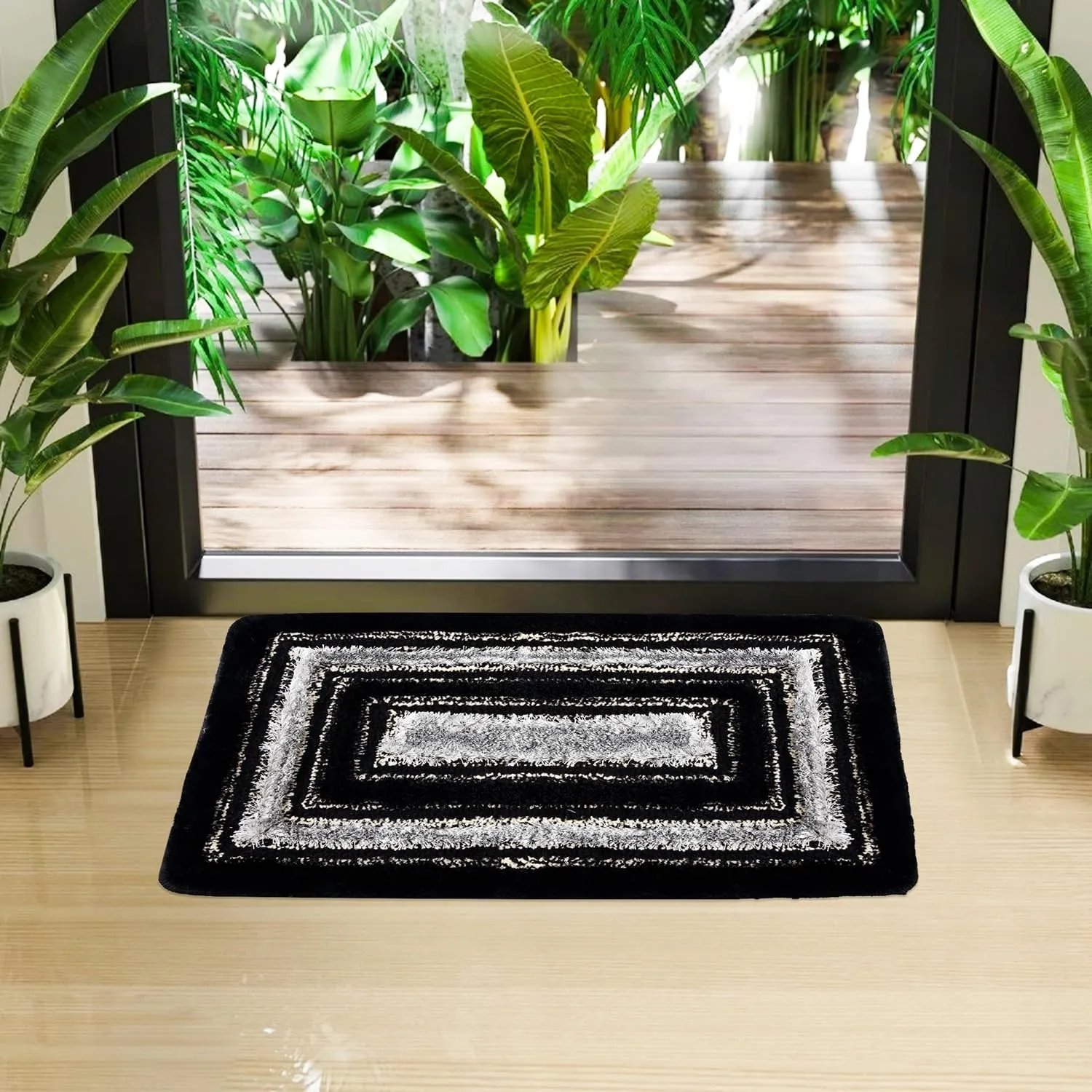 Kuber Industries Door Mat | Square Shape Fur Doormat | Microfiber Entrance Mat | Entry Doormat | Office Entrance Door Mat | Door Mat for Home | Door Mat for Living | Gray & Black