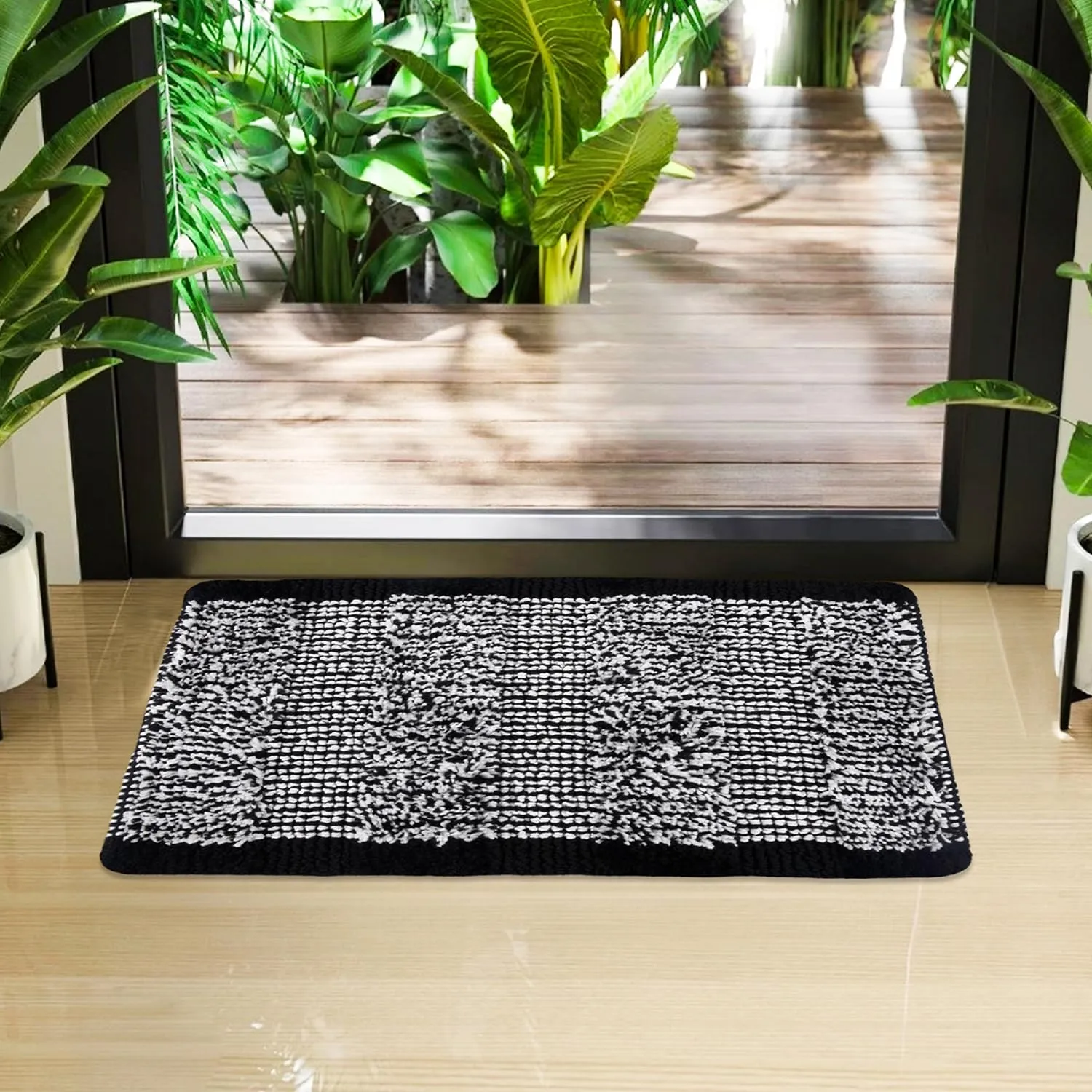 Kuber Industries Door Mat | White Cut Loop Doormat | Microfiber Entrance Mat | Entry Doormat | Office Entrance Door Mat | Door Mat for Home | Door Mat for Living | Pack of 2 | Black