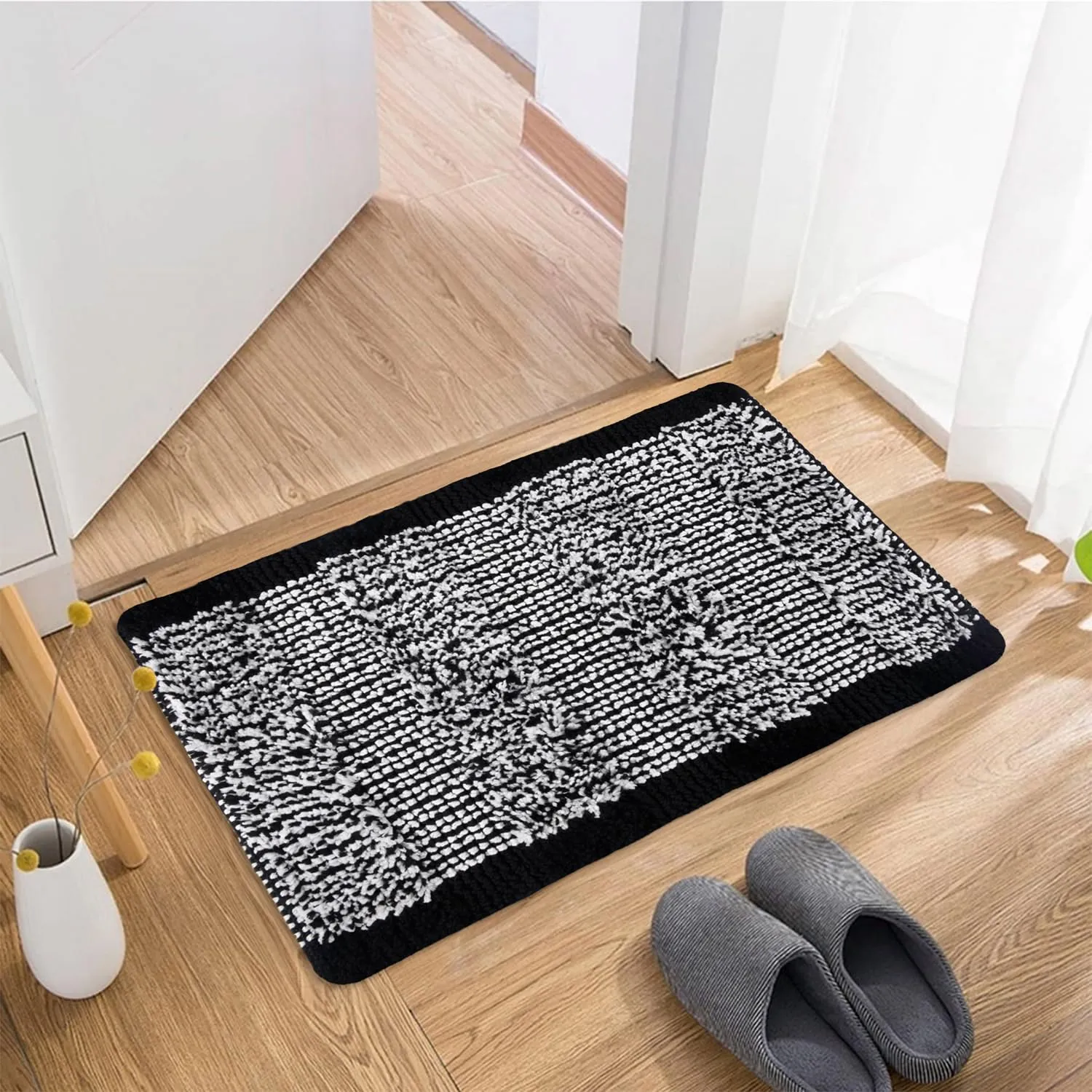 Kuber Industries Door Mat | White Cut Loop Doormat | Microfiber Entrance Mat | Entry Doormat | Office Entrance Door Mat | Door Mat for Home | Door Mat for Living | Pack of 2 | Black