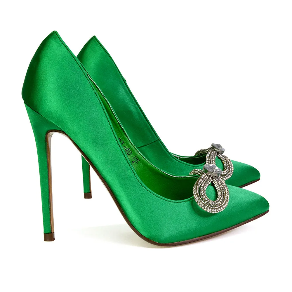 Lane Diamante Bow Pointed Toe Court Shoes Stiletto Bridal Shoes in Green