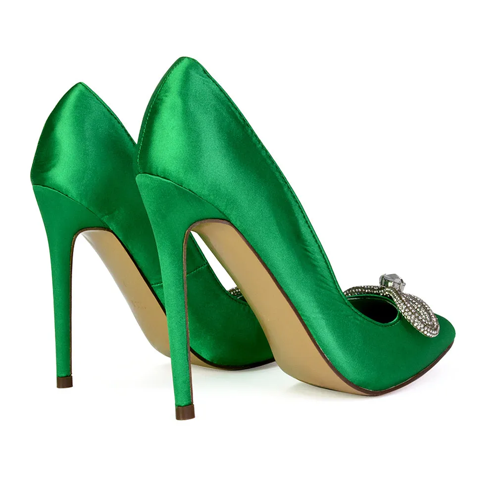 Lane Diamante Bow Pointed Toe Court Shoes Stiletto Bridal Shoes in Green