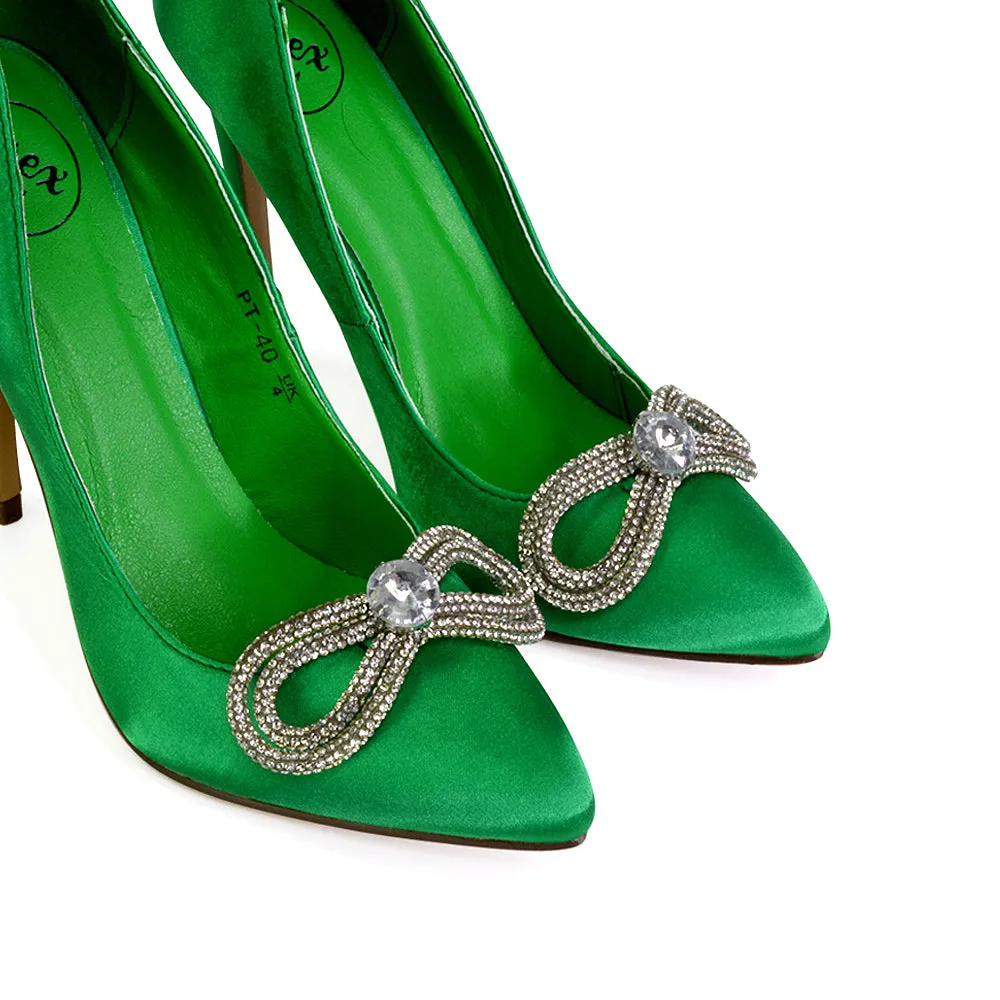 Lane Diamante Bow Pointed Toe Court Shoes Stiletto Bridal Shoes in Green