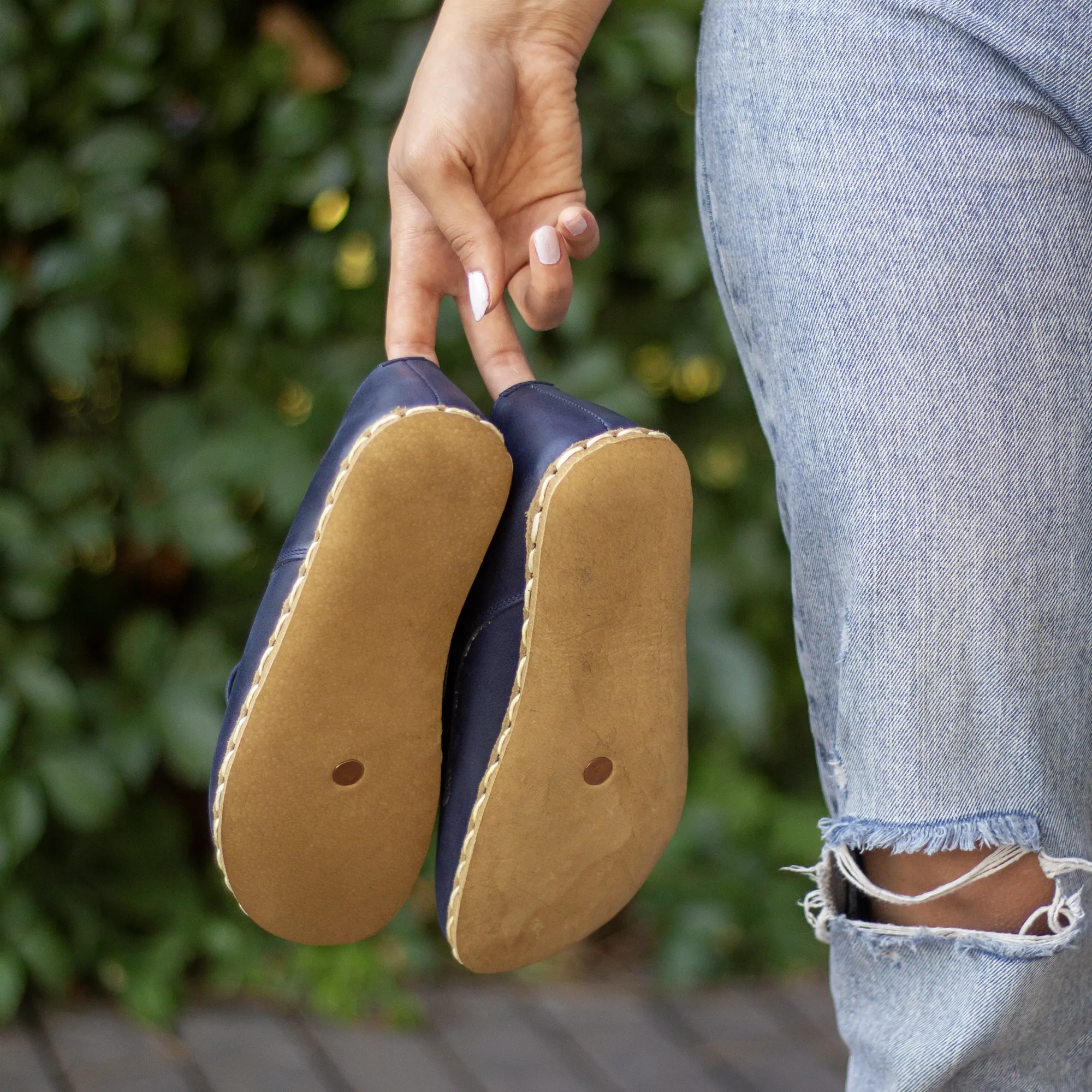 Leather Grounding Shoes For Women, Navy Blue