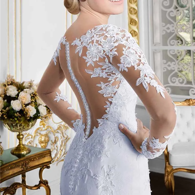 Long Sleeve Lace Mermaid Wedding Dress Vintage Palace Bridal Dress