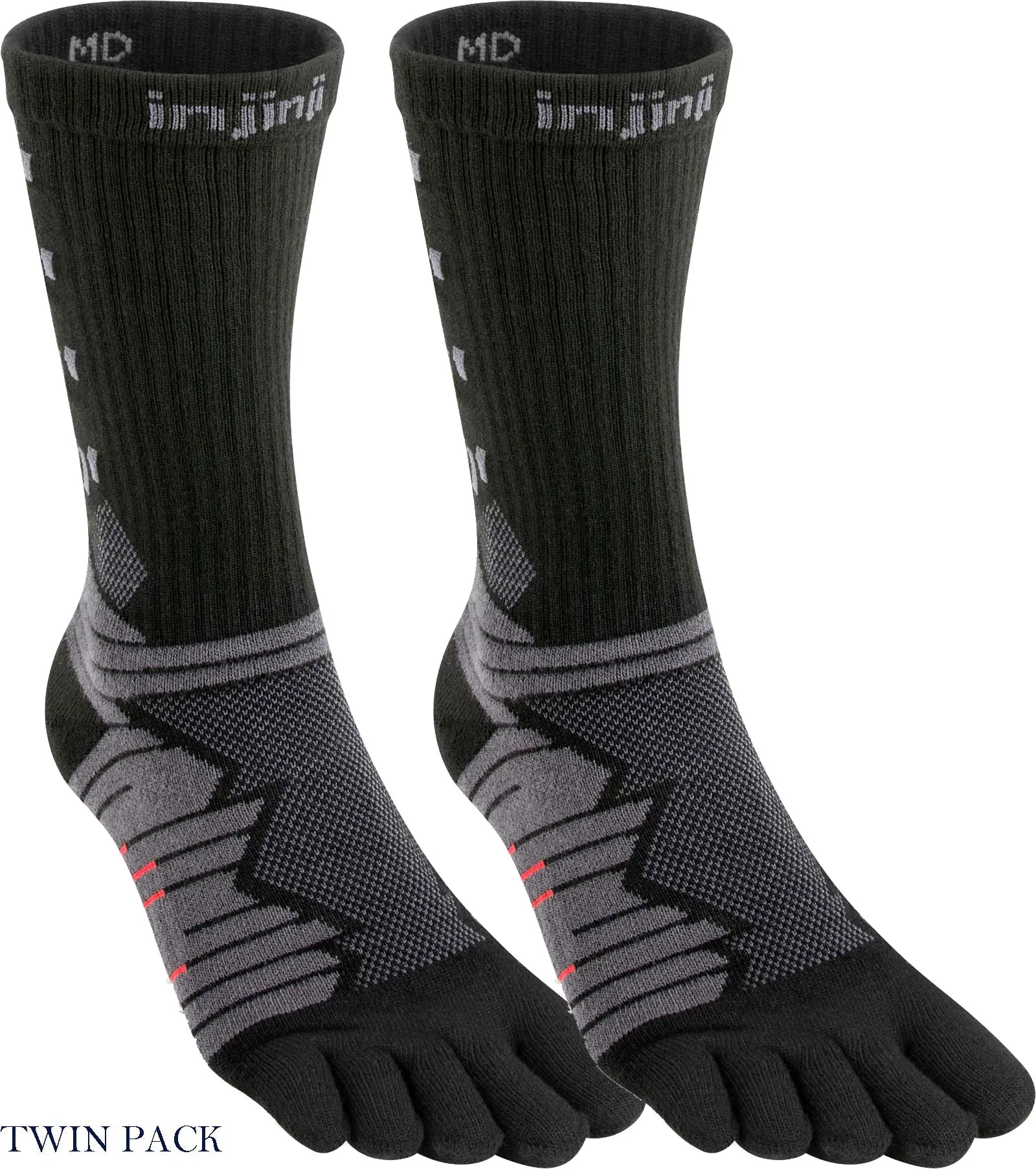 Men's Injinji Mid-Weight Ultra-Run Crew Length Toe Socks TWIN PACK (INJ-ULTRA-CREW-TWIN)