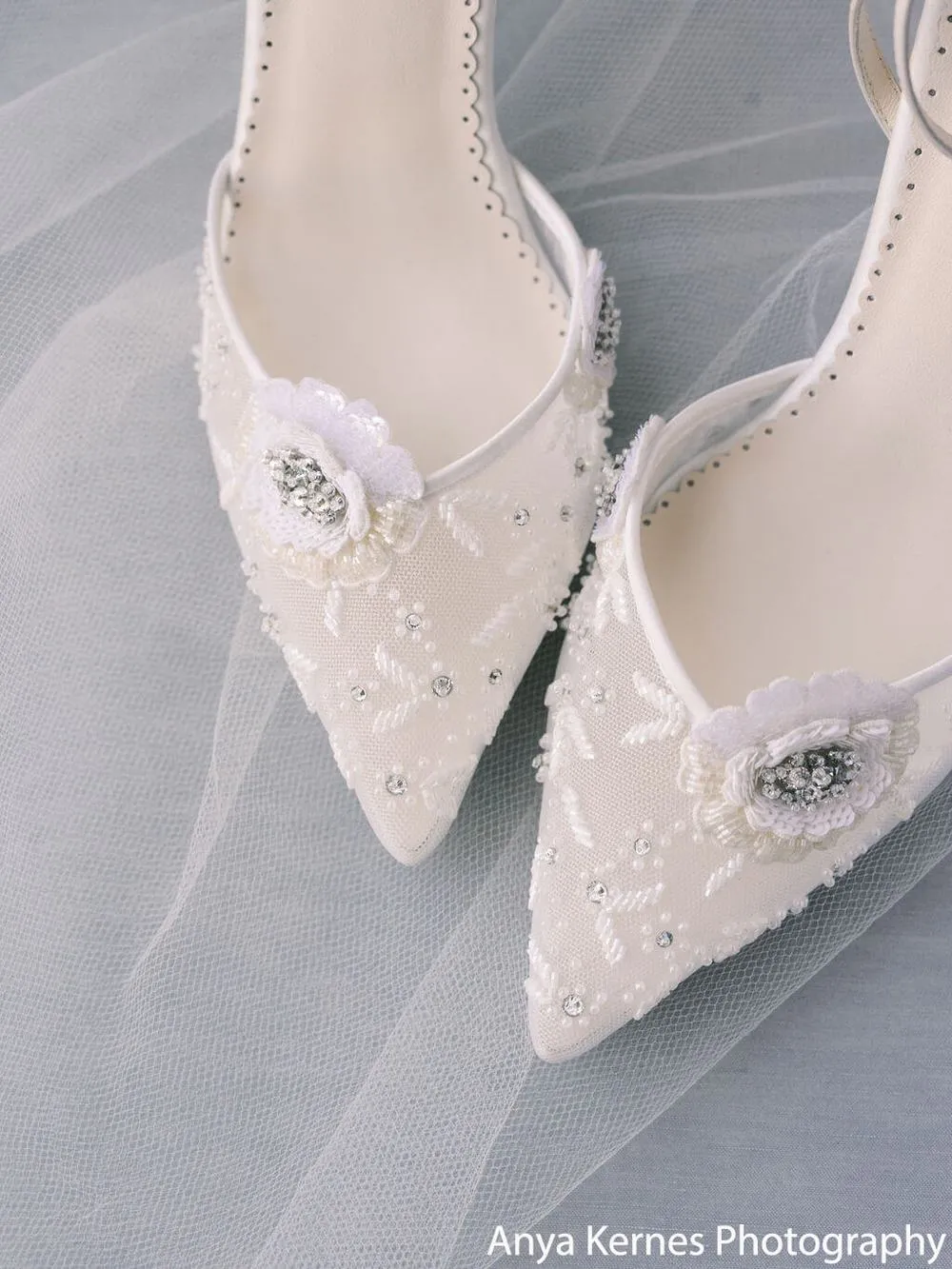 Norah Ivory - Flower Shoes With Sequined Petals