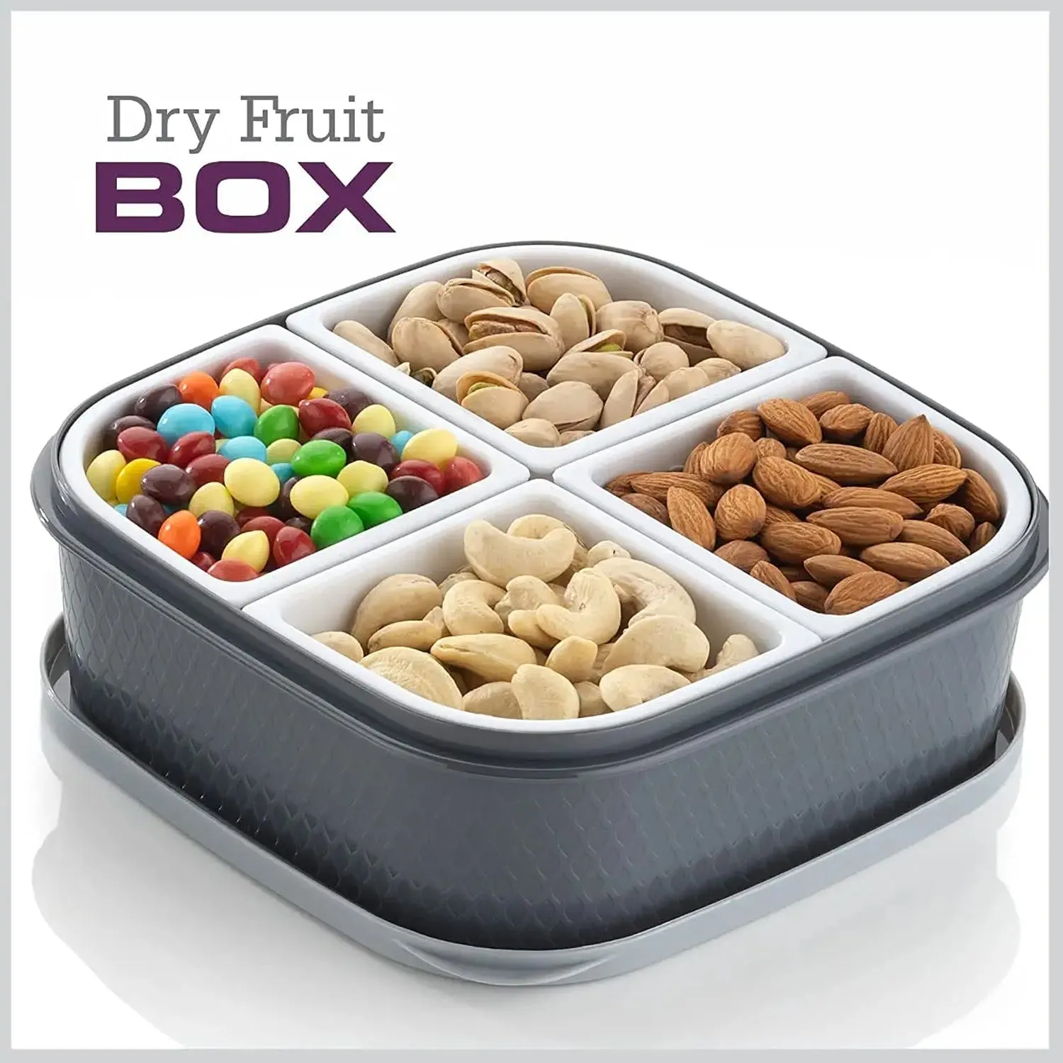 Plastic 4 Sections Multipurpose Dry Fruit /  Chocolates / Mouth Freshener / Sweet Box Set | Serving Tray.